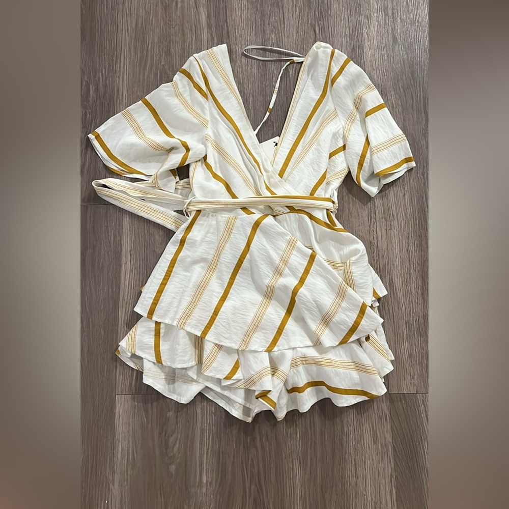 Striped White and yellow romper
